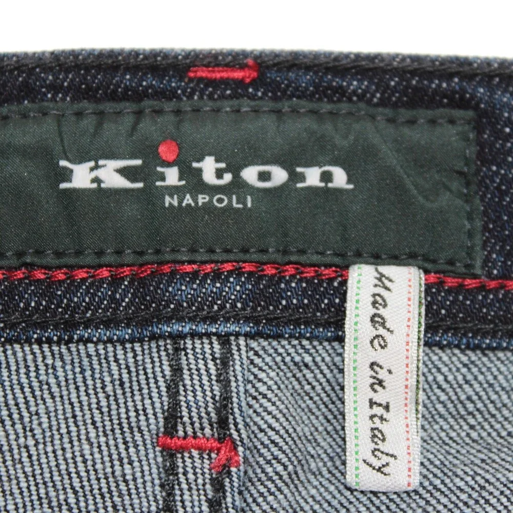 Kiton NWT Jeans Size 40 US Slim In Solid Dark Blue Cotton Blend Denim
